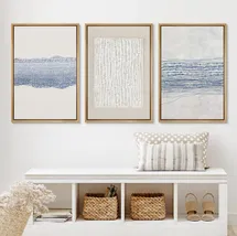 Online Designer Home/Small Office Geometric Line Blue Grunge Abstract Modern Neutral Pictures Frame Canvas 3 Piece Print Wall Art