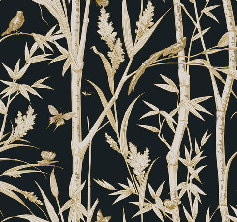 Bambou Toile Black Wallpaper