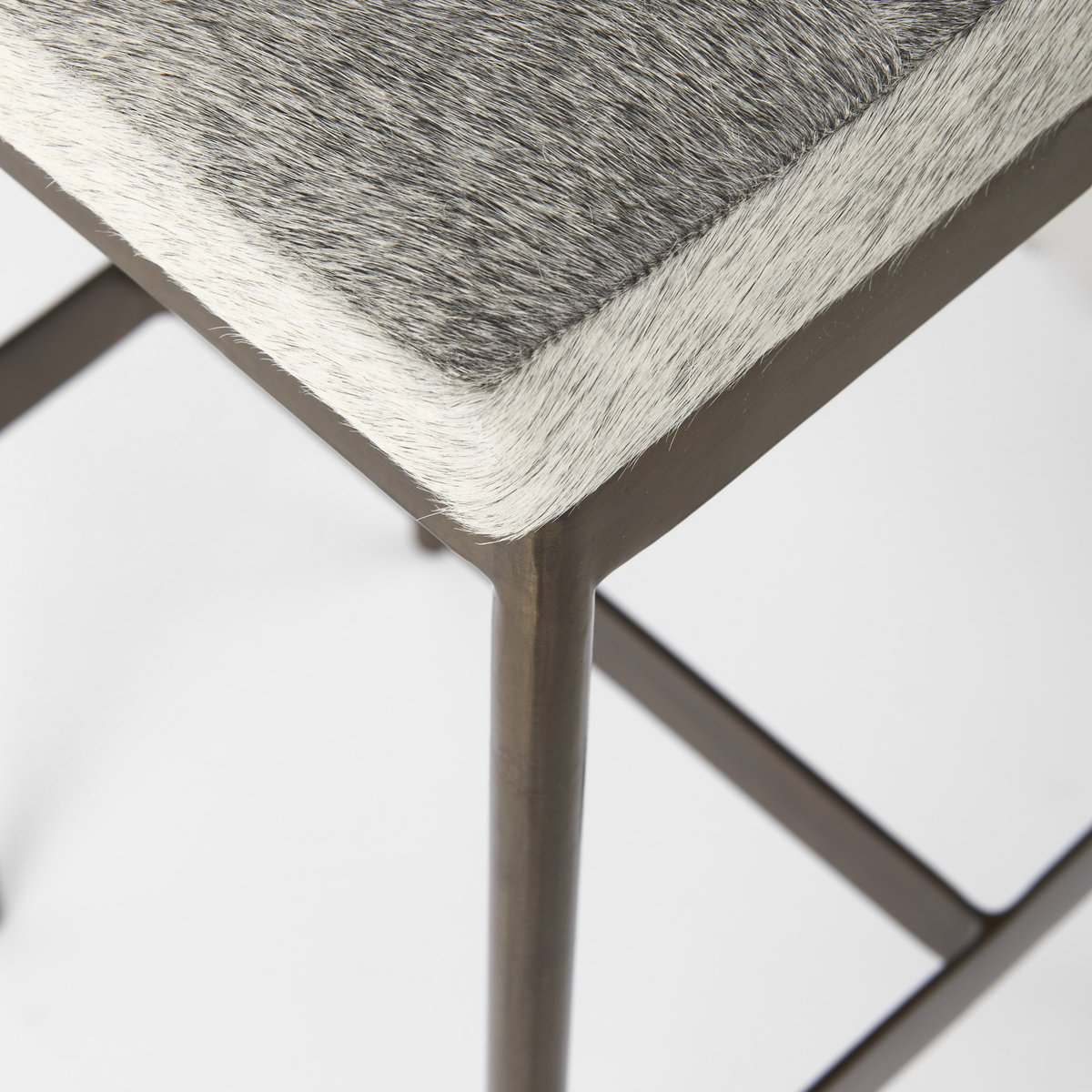 Millie Backless 30in Seat Bar Stool | Gray Hair-On-Hide with Gold Metal, Counter & Bar Stool by Mercana, 16.75" length x 17.75" width x 30" height View 10