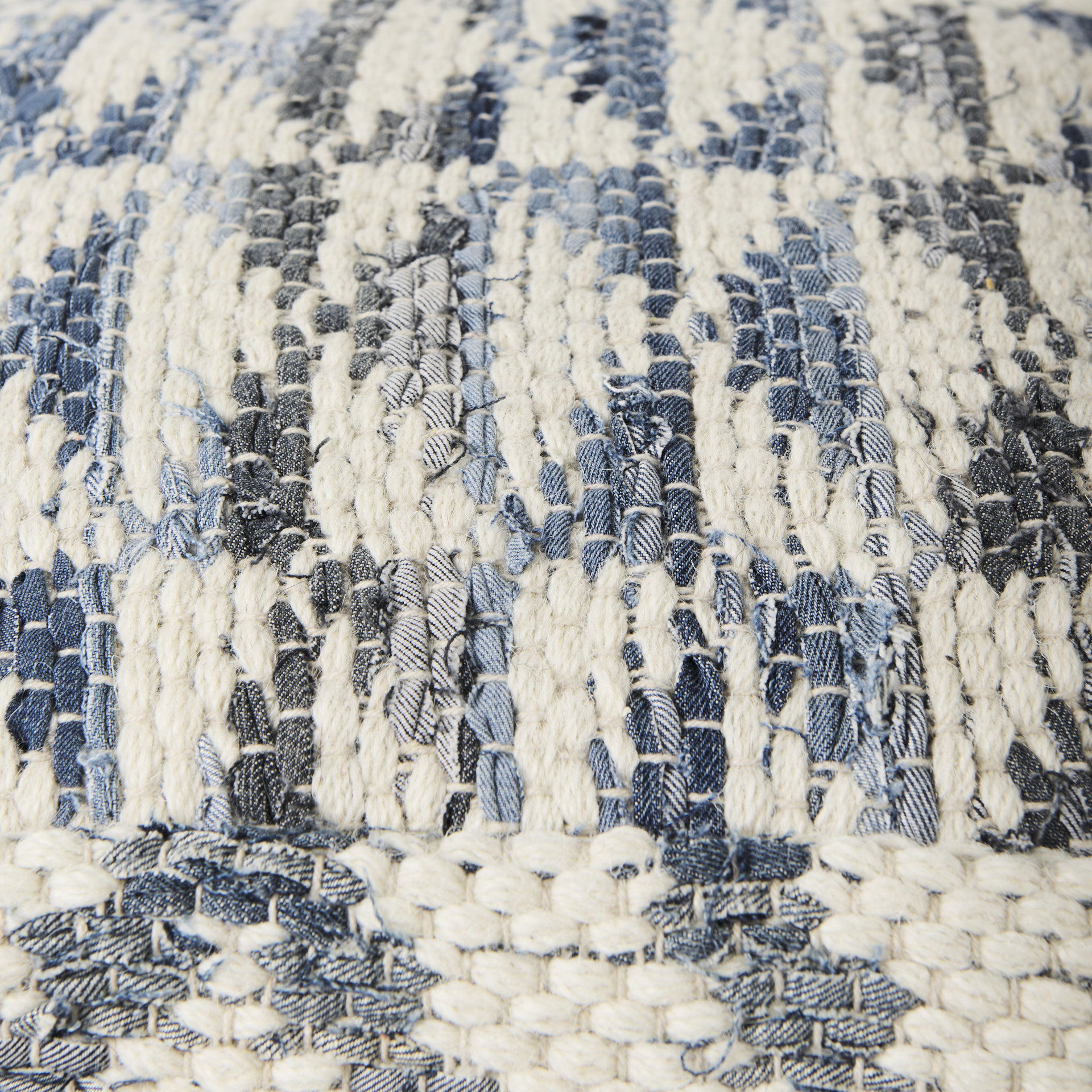 Eshana  Cream Wool and Denim Patterned Pouf large image 