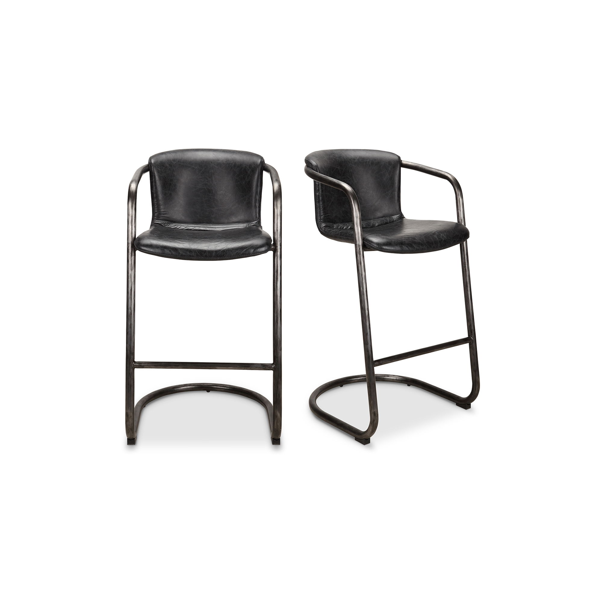 Freeman Barstool Onyx Black Leather - Set Of Two, Counter & Bar Stool by Moe's Home, 22" width x 40" height x 24" depth View 1