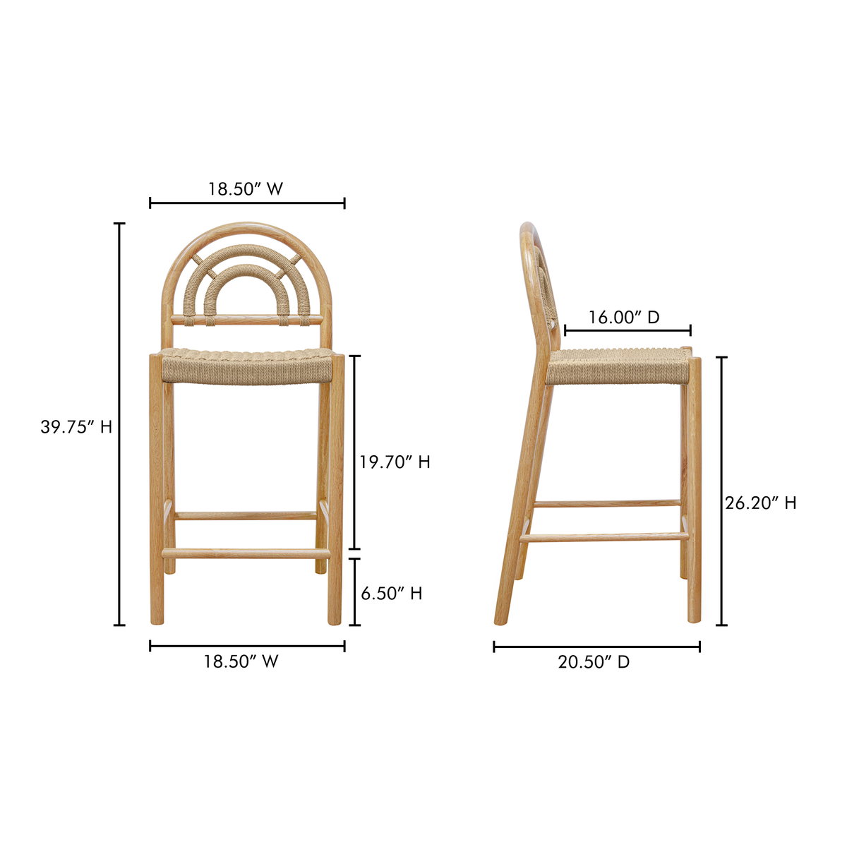 Avery Counter Stool Natural, Counter & Bar Stool by Moe's Home, 18.5" width x 39.75" height x 20.5" depth View 10