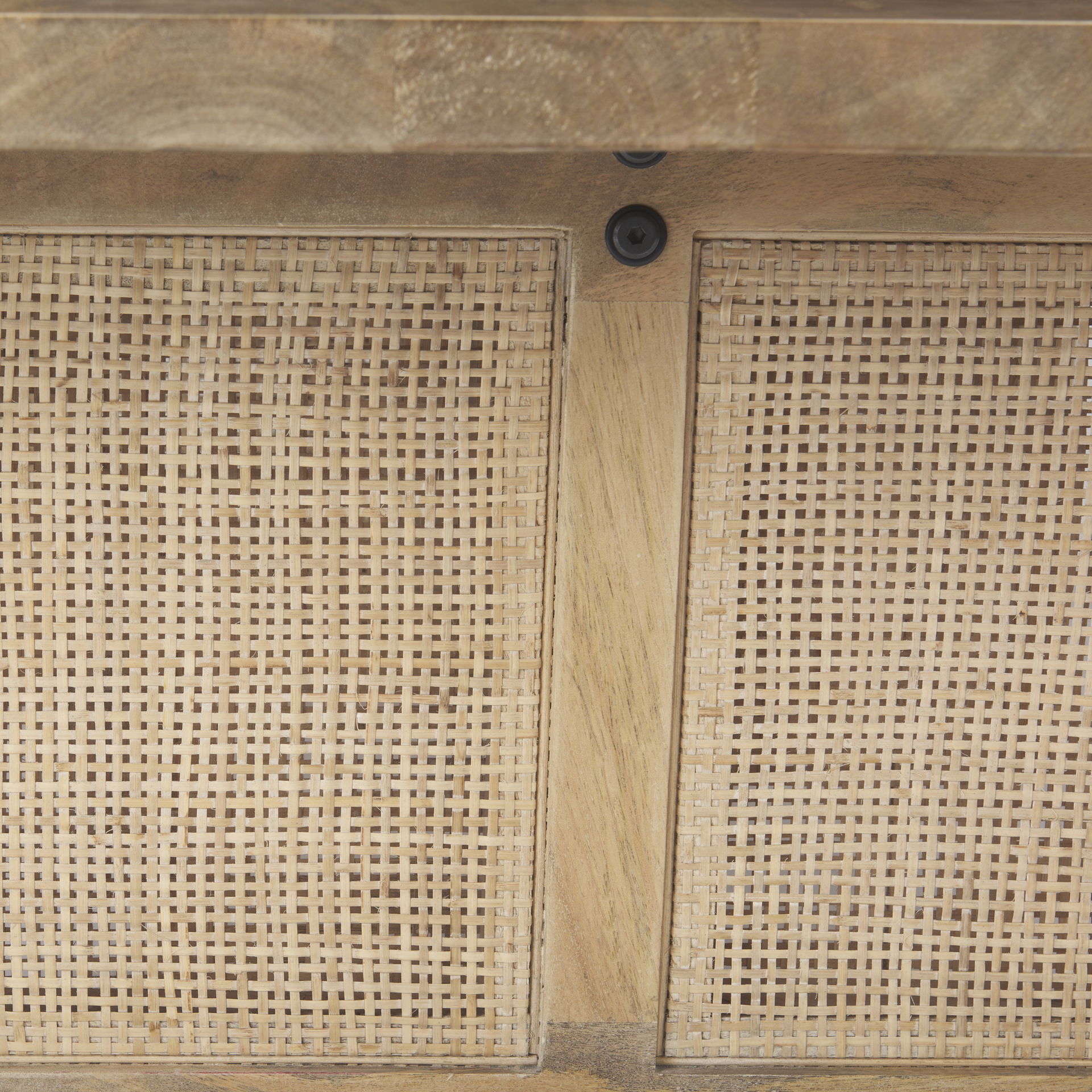 Grier 42' Square Light Brown Wood with Cane Coffee Table, by Mercana, 42" length x 42" width x 17" height View 8