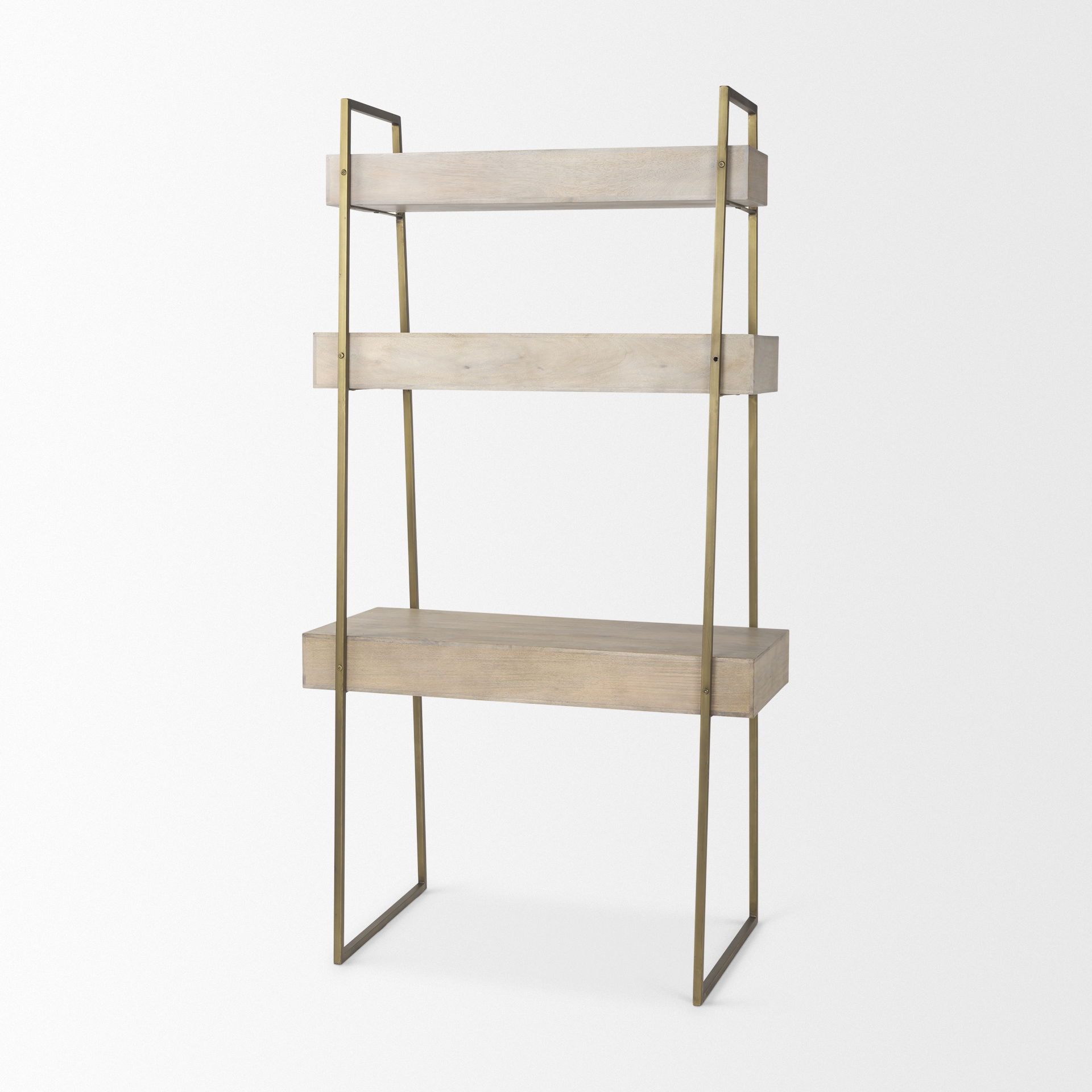 Cordell  42.0L x 25.0W x 78.0H Light Brown Wood with Gold Metal Office Desk, by Mercana, 41.5" length x 24.5" width x 78.5" height View 5