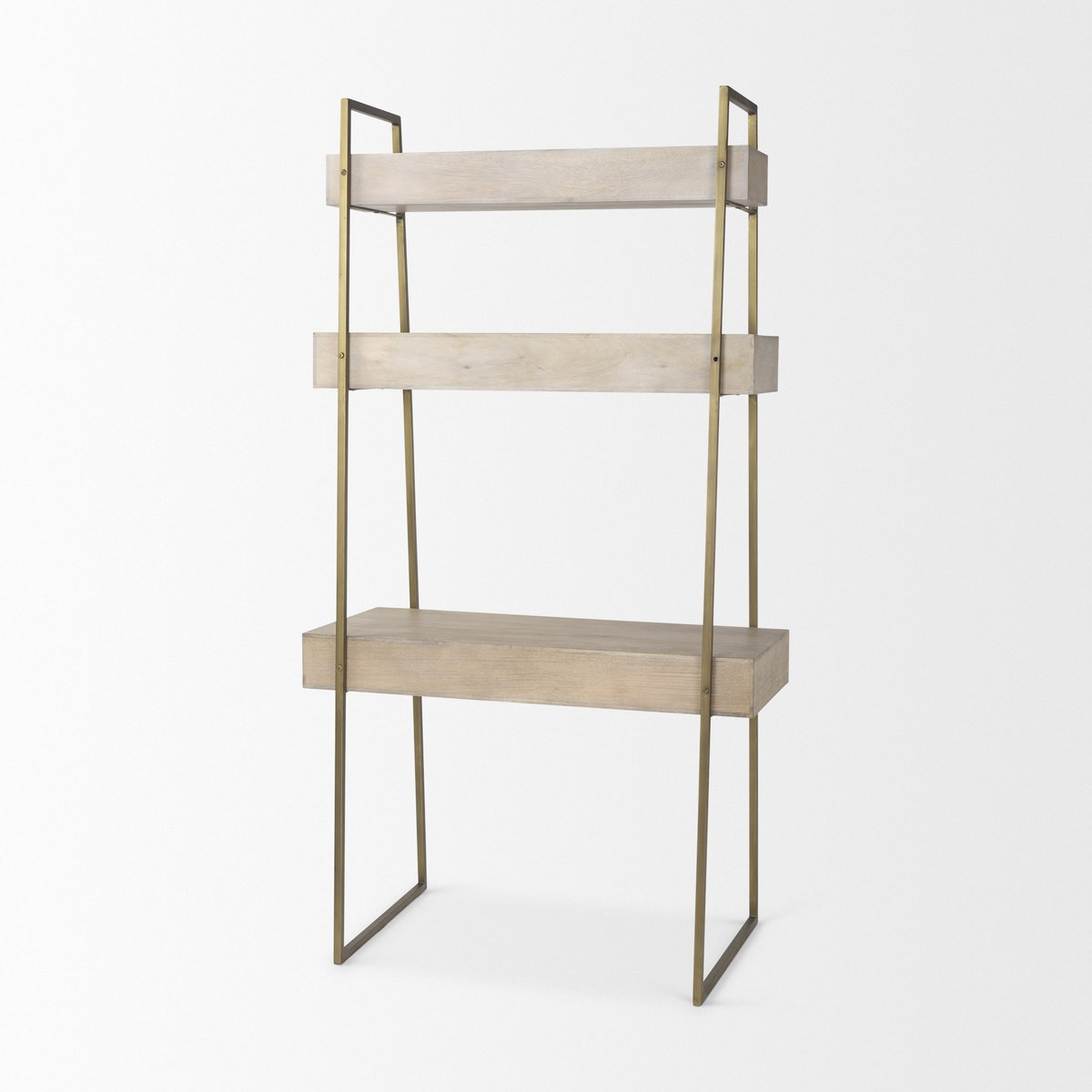 Cordell  42.0L x 25.0W x 78.0H Light Brown Wood with Gold Metal Office Desk, by Mercana, 41.5" length x 24.5" width x 78.5" height View 5