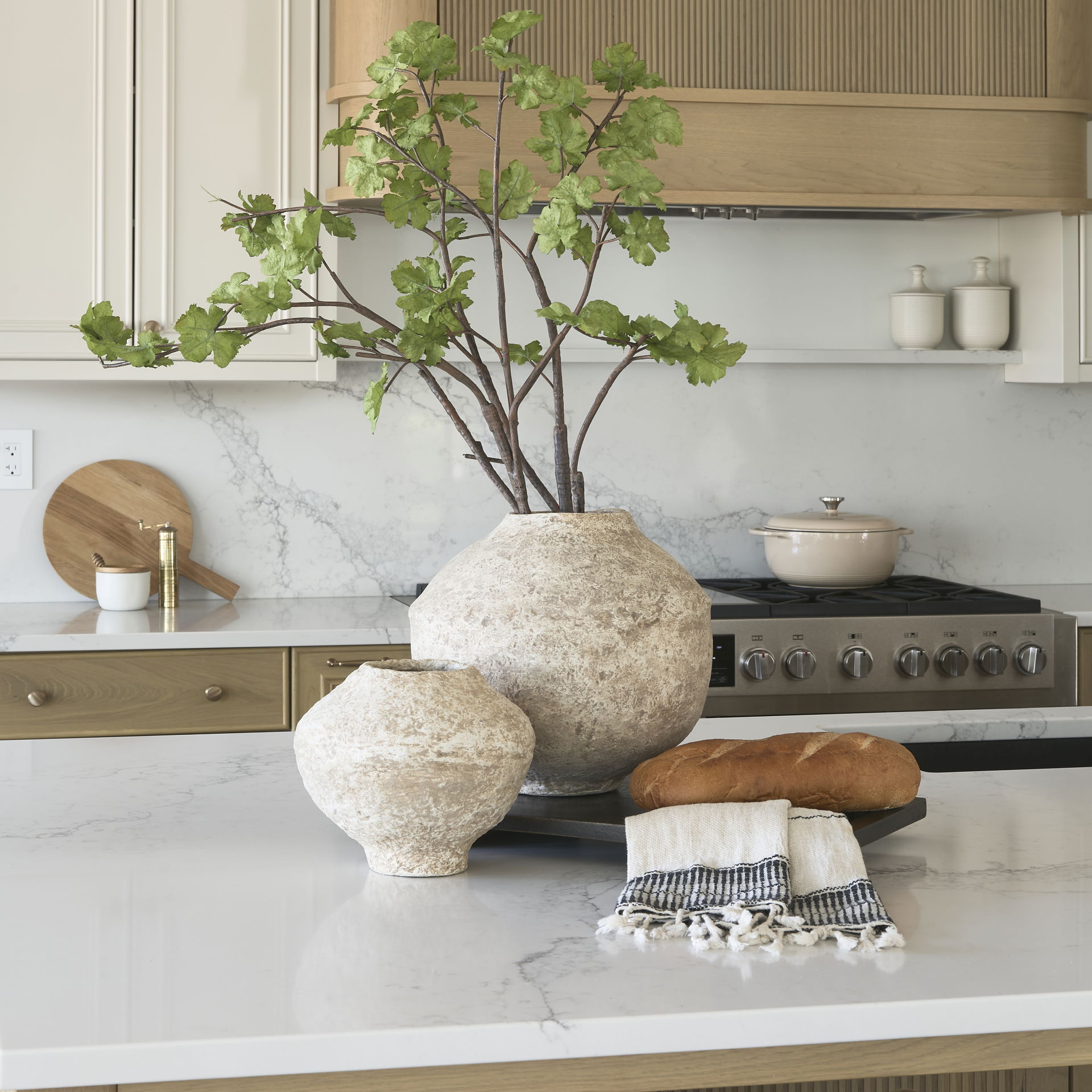 Ritu Large Beige Paper Mache Pot Vase, by Mercana, 12" length x 12" width x 12" height View 3