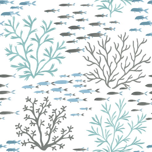 Marine Garden Blue & Brown Wallpaper