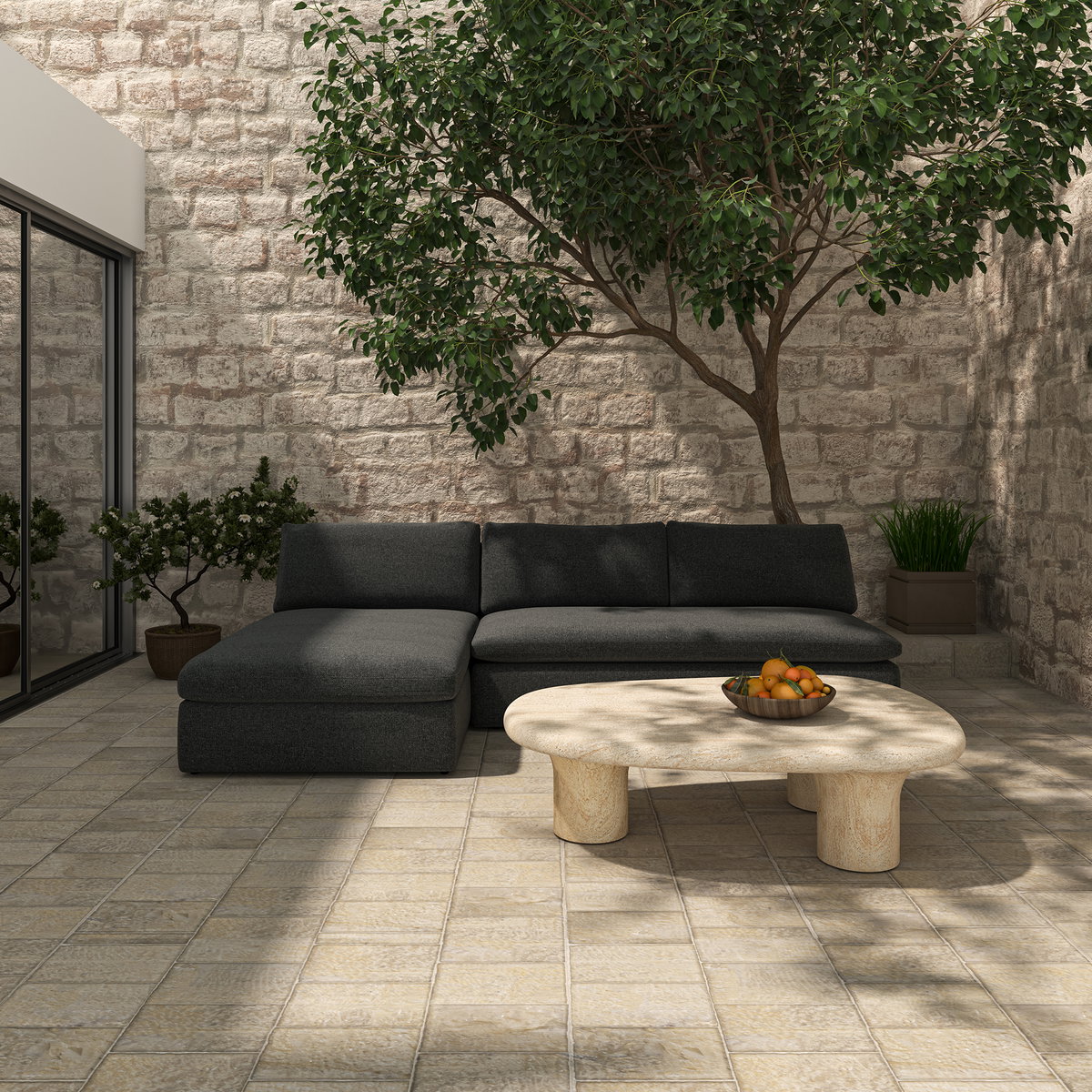 Warby Outdoor Coffee Table Beige, Outdoor Table by Moe's Home, 4'7" width x 1'4" height x 3'6" depth View 11