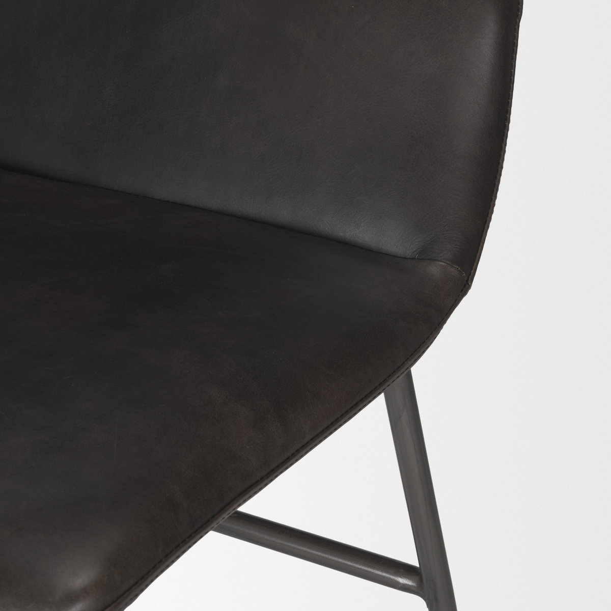 Kavalan Low Back 37.5in Seat Bar Stool | Ebony Leather with Black Metal, Counter & Bar Stool by Mercana, 17.7" length x 20.9" width x 37.5" height View 9