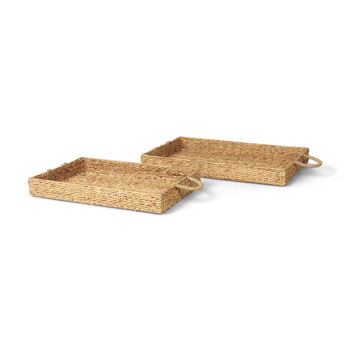 Hona Set of 2 Large Recatangular Nesting Water Hyacinth Trays, Decorative Tray by Mercana, 27.95" length x 18.11" width x 3.15" height View 1