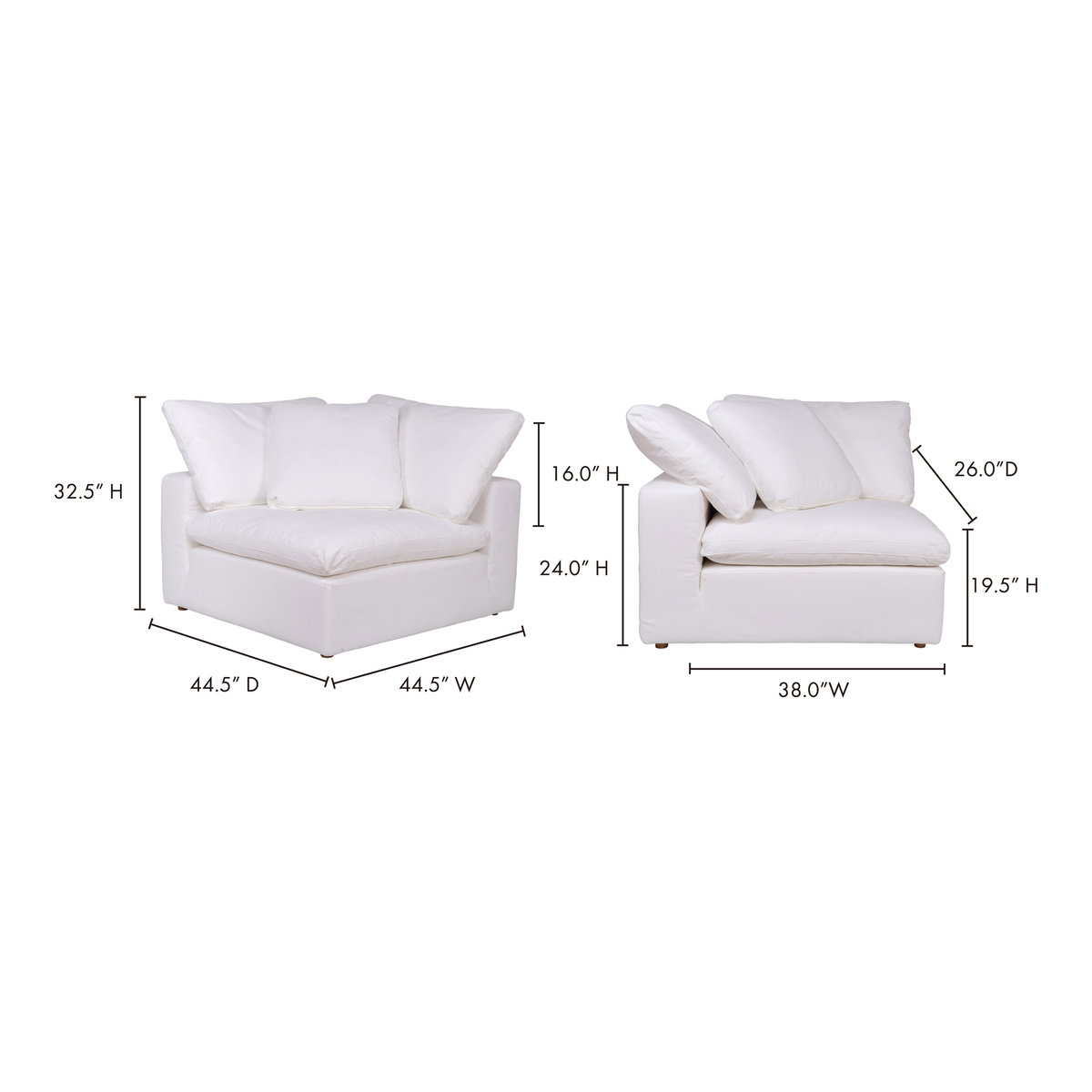 Clay Corner Chair Cream White, Sectional Sofa by Moe's Home, 44.5" width x 32.5" height x 44.5" depth View 13