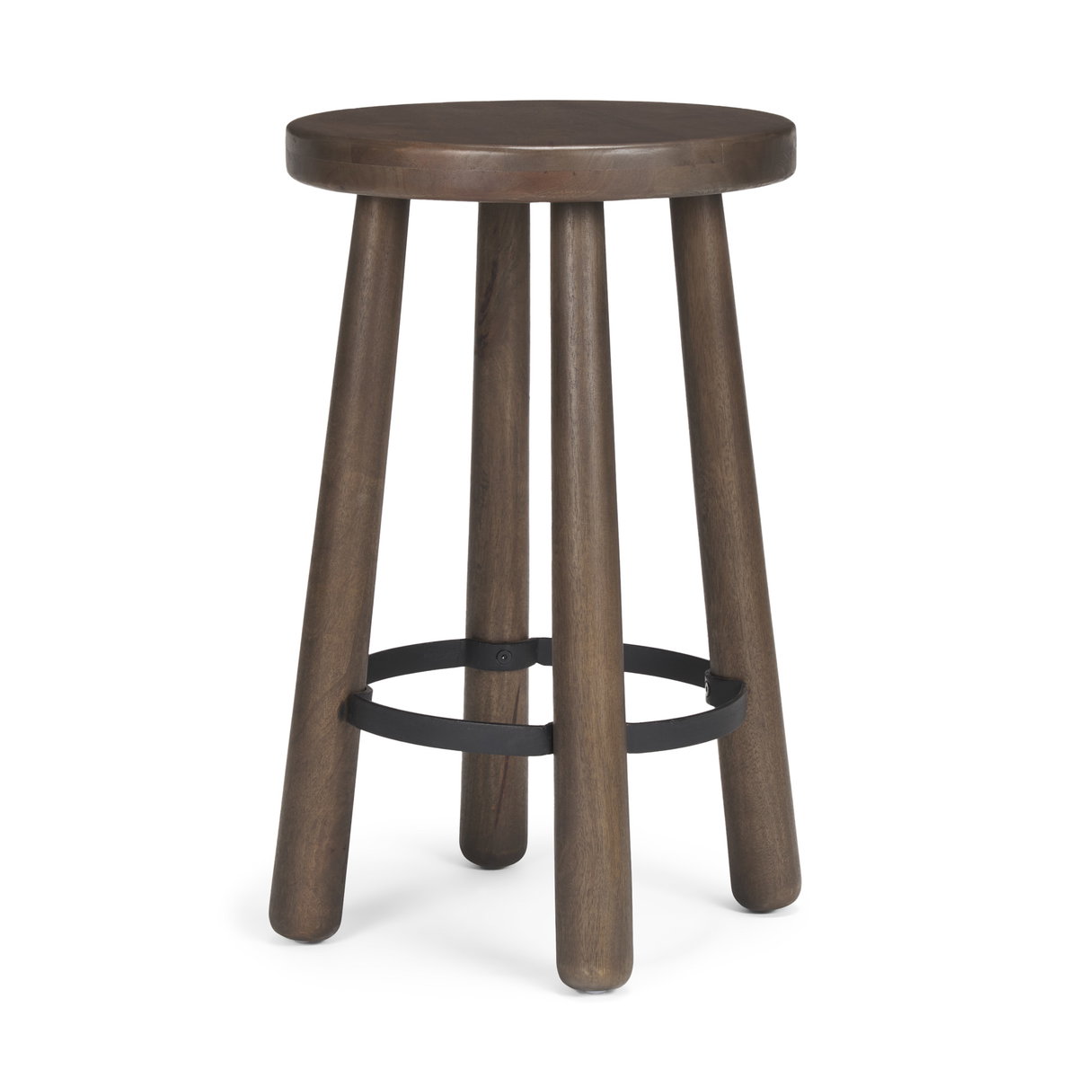 Weldon Backless 26in Seat Counter Stool | Dark Brown Wood with Metal, Counter & Bar Stool by Mercana, 16" length x 16" width x 26" height View 1