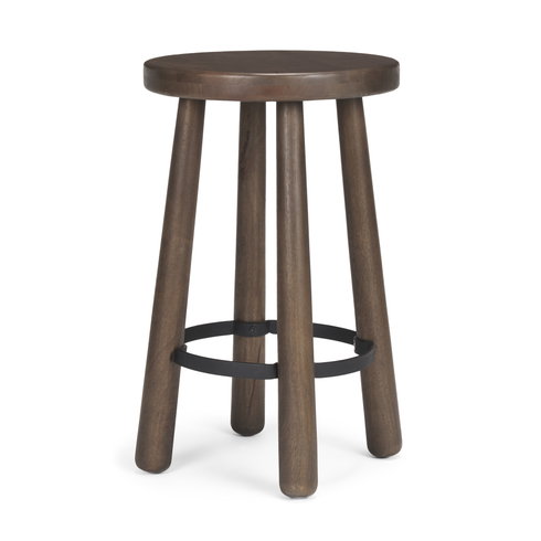 Weldon Backless 26in Seat Counter Stool | Dark Brown Wood with Metal