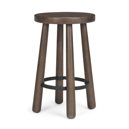 Weldon Dark Brown Wood with Matte Black Metal Counter Stool