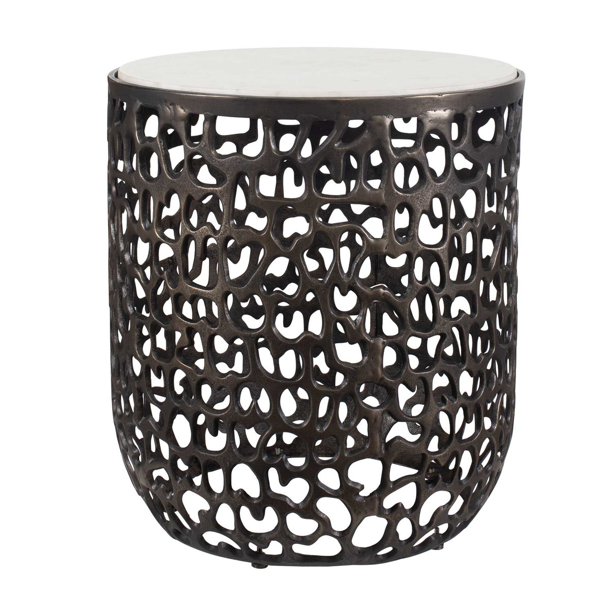 Sabena White Marble Outdoor Side Table, Outdoor Table by Uttermost, 1'6" width x 1'8" height x 1'6" depth View 4