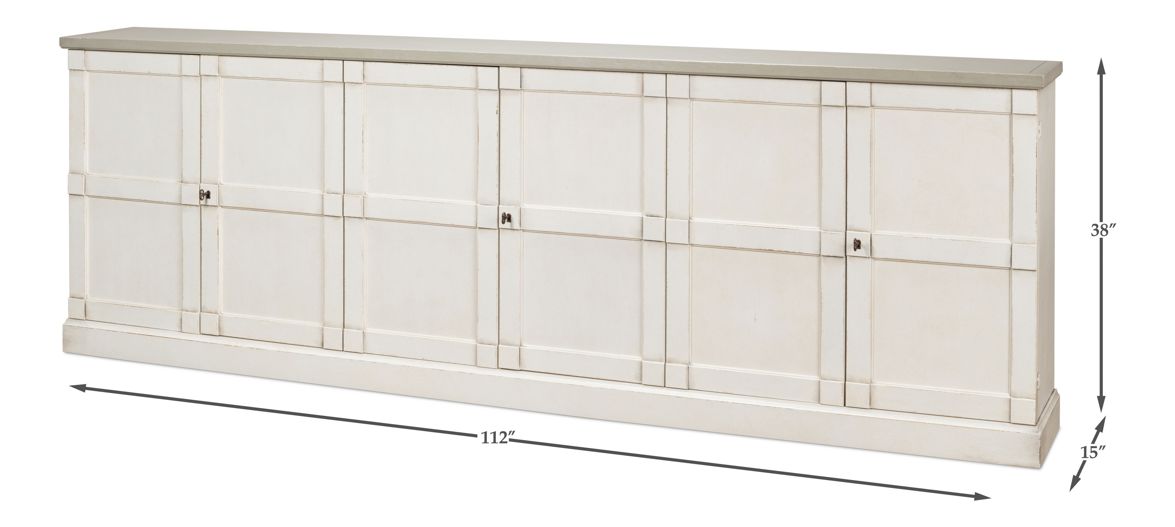 Luciana 6 Wood Dr Buffet,112',Wh/Wh,G.Qz, Cabinets & Sideboard by Sarreid, 112" length x 15" width x 38" height View 13
