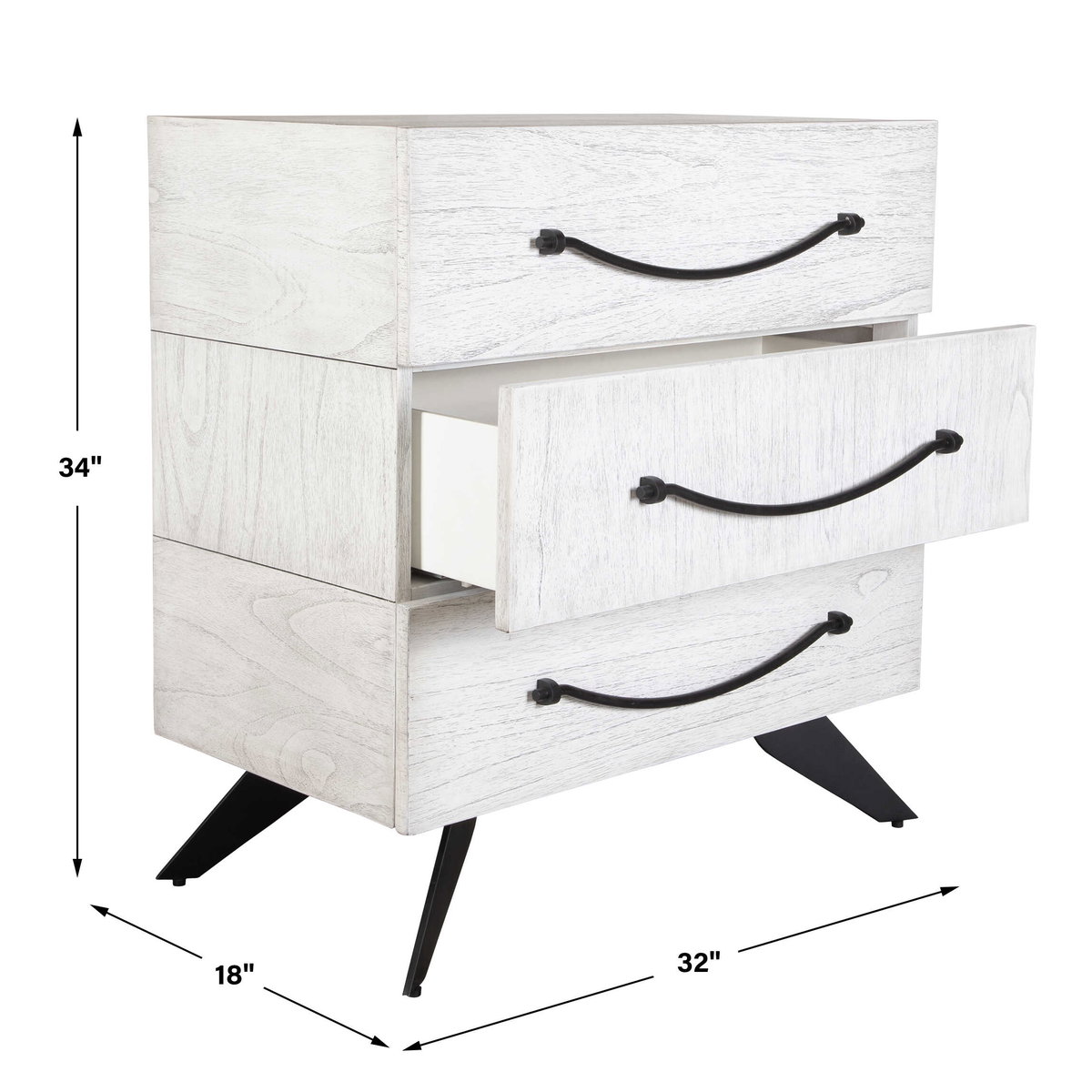 Vivi 3 Drawer White Chest, Cabinets & Chest by Uttermost, 32" width x 34" height x 18" depth View 3