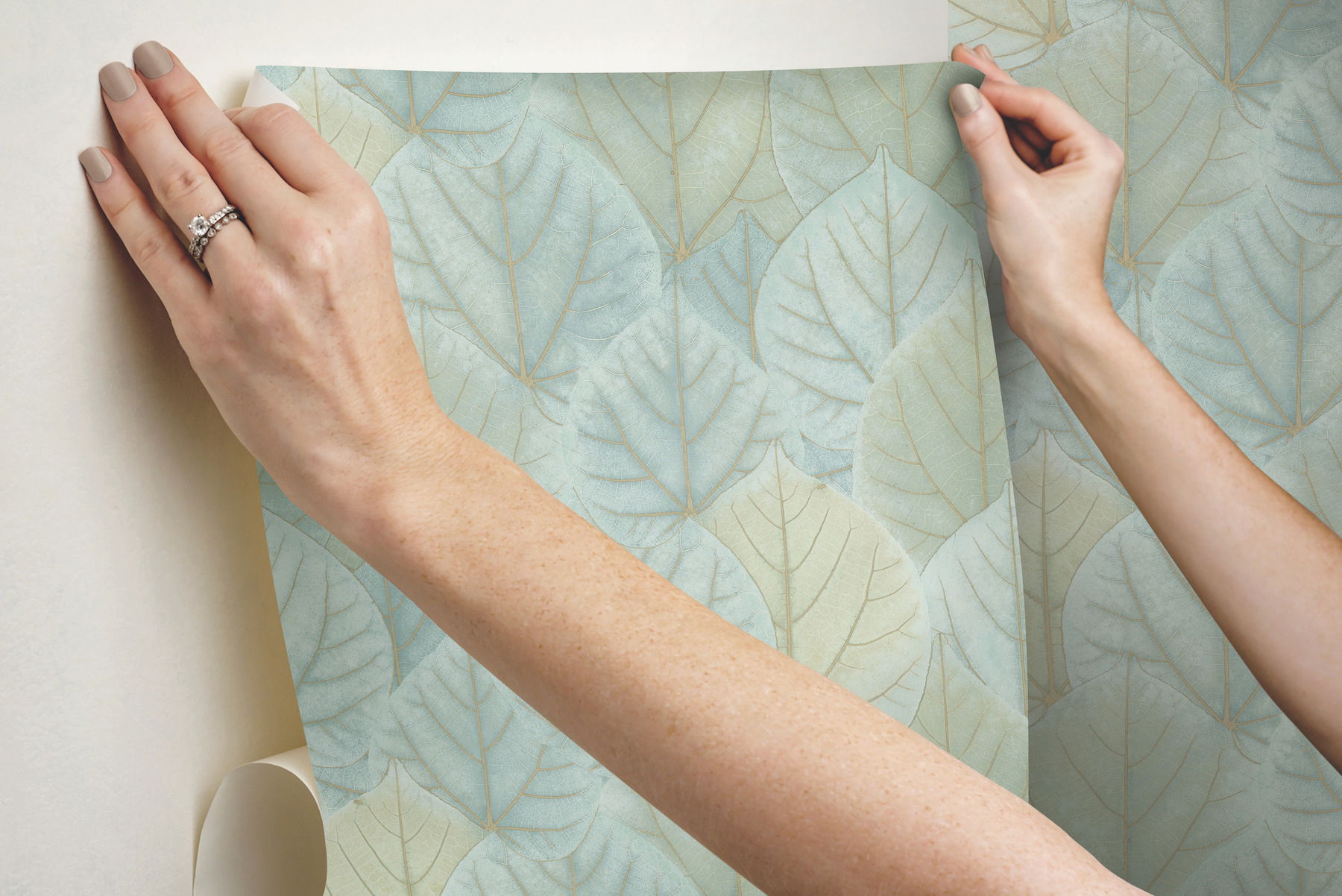 Leaf Concerto Turquoise Peel & Stick Wallpaper large image 