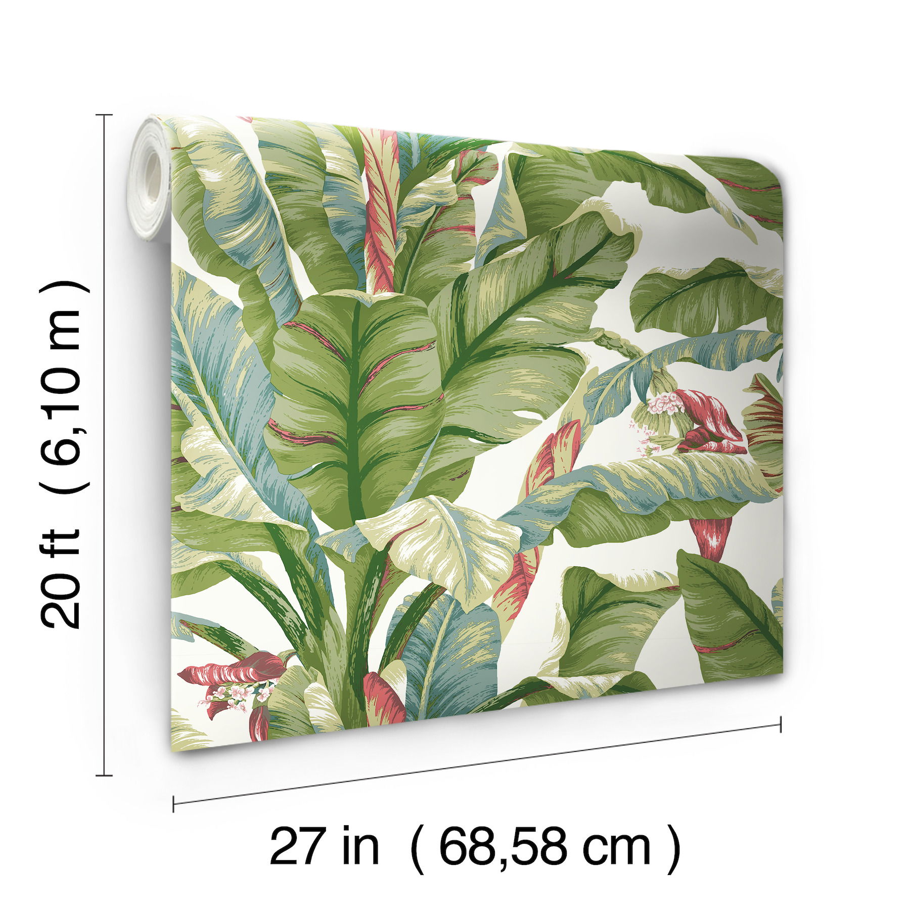 Banana Leaf White & Green Peel & Stick Wallpaper, by York Wall, 20' length x 2'3" width x 0.02" depth View 5