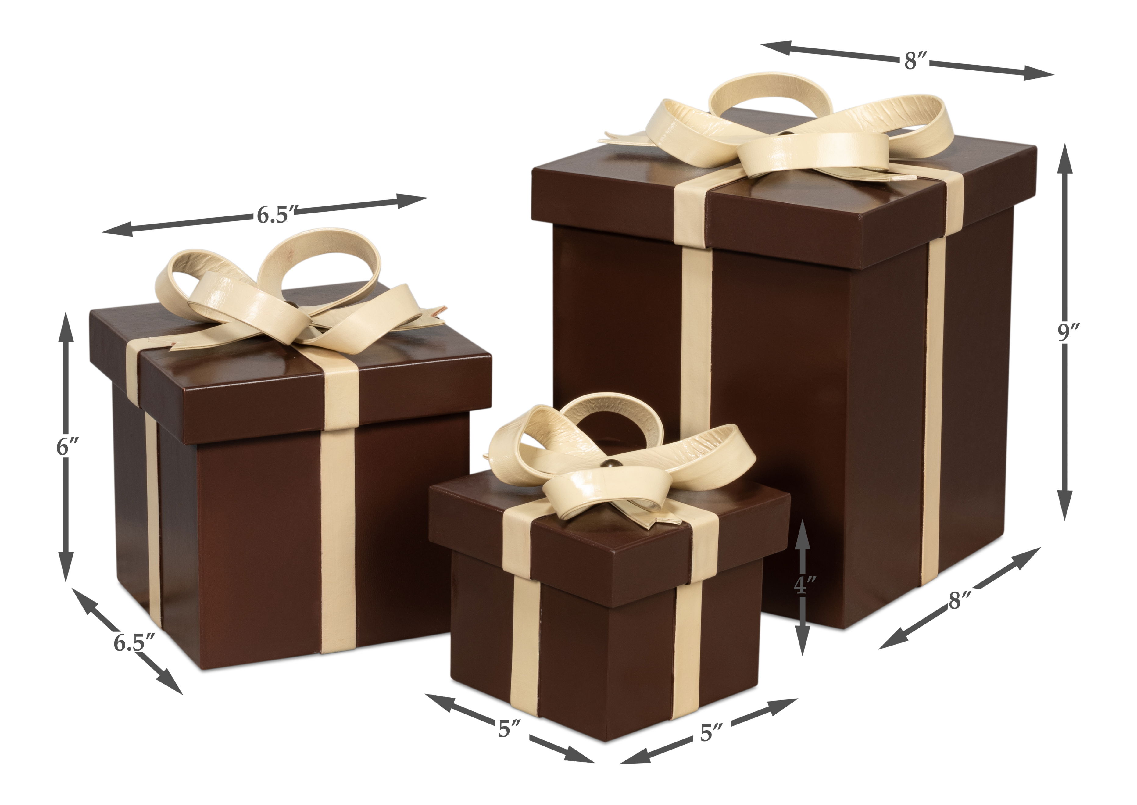 Ferrell Leather Holiday Boxes,S/3,Choco, Decor by Sarreid, 8" length x 8" width x 9" height View 10