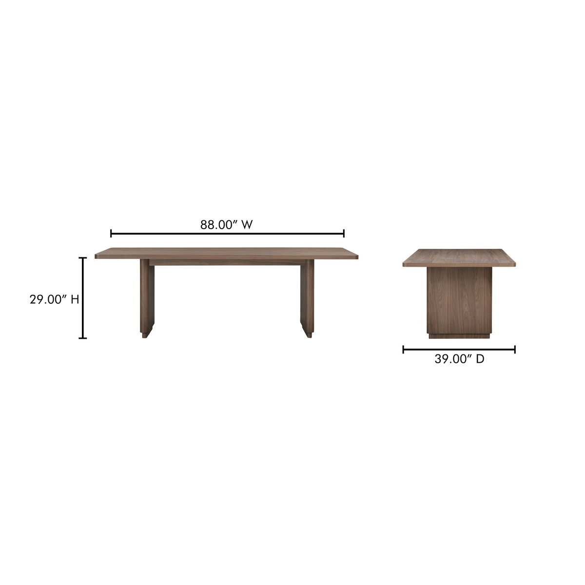 Round Off Small Dining Table Walnut Brown, by Moe's Home, 88" width x 29" height x 39" depth View 7