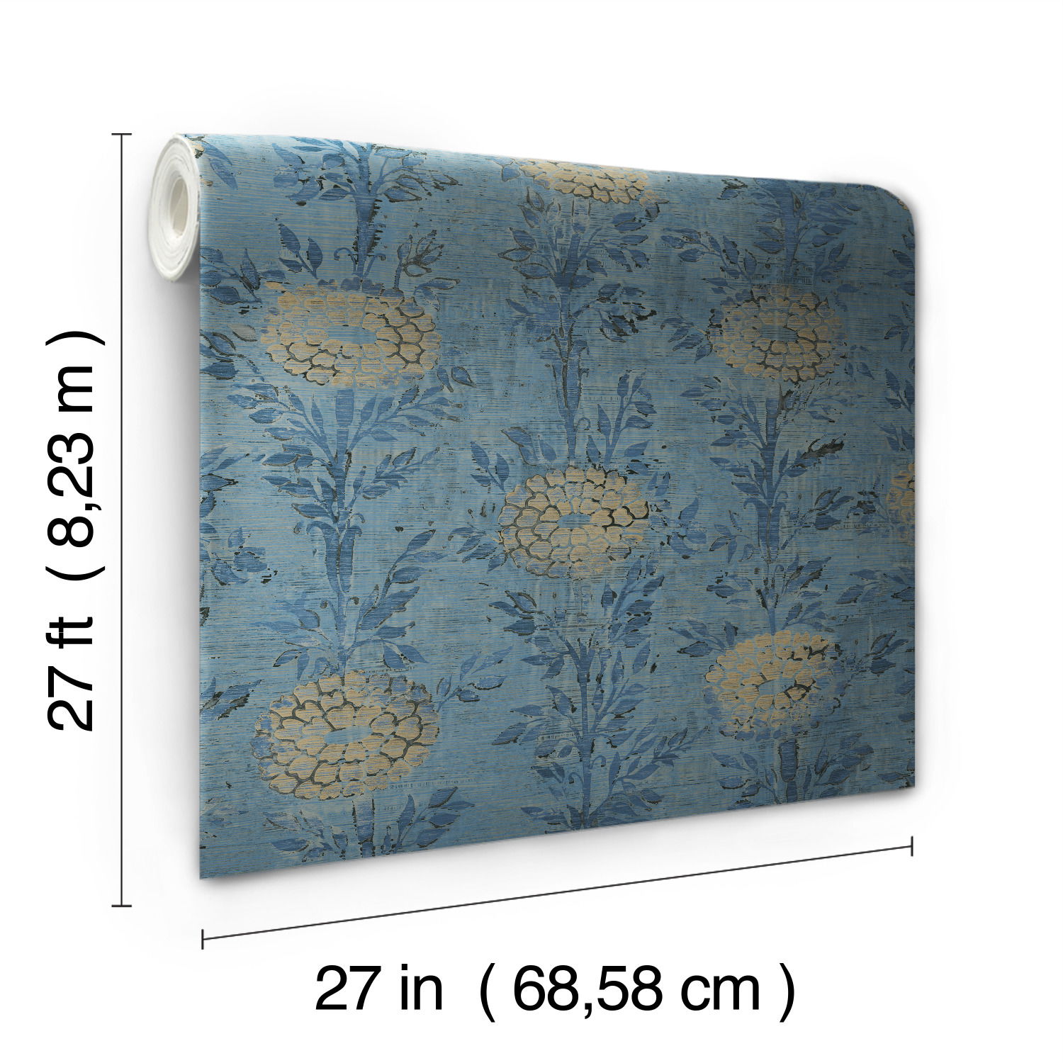 French Marigold Blue & Gold Wallpaper large image 