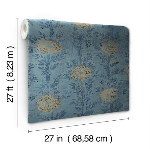 French Marigold Blue & Gold Wallpaper
