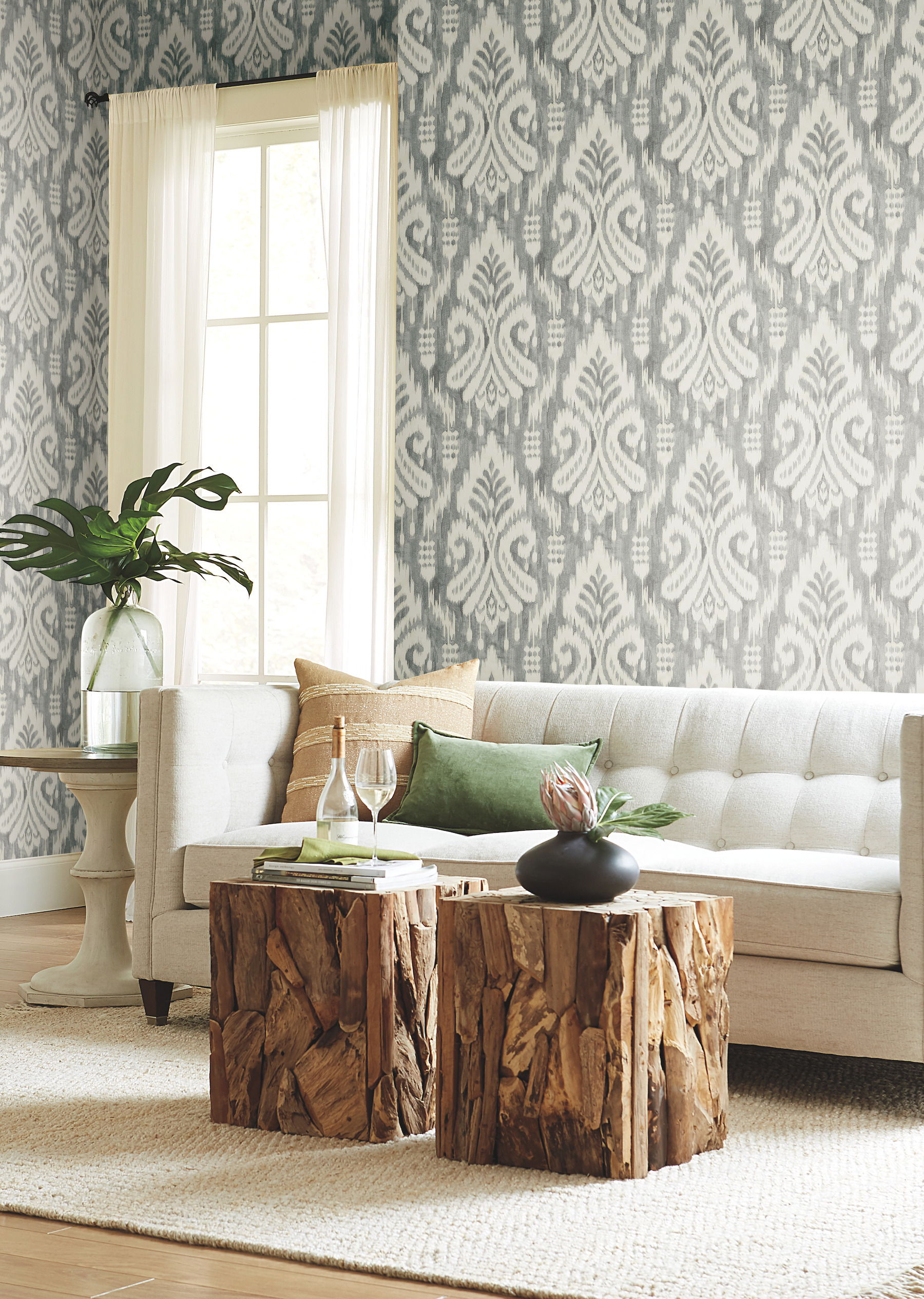 Hawthorne Ikat Grey Wallpaper large image 
