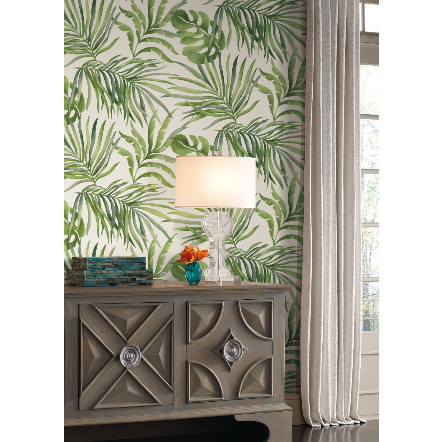 Paradise Palm Green Wallpaper, by York Wall, 27' length x 2'3" width x 0.02" depth View 2