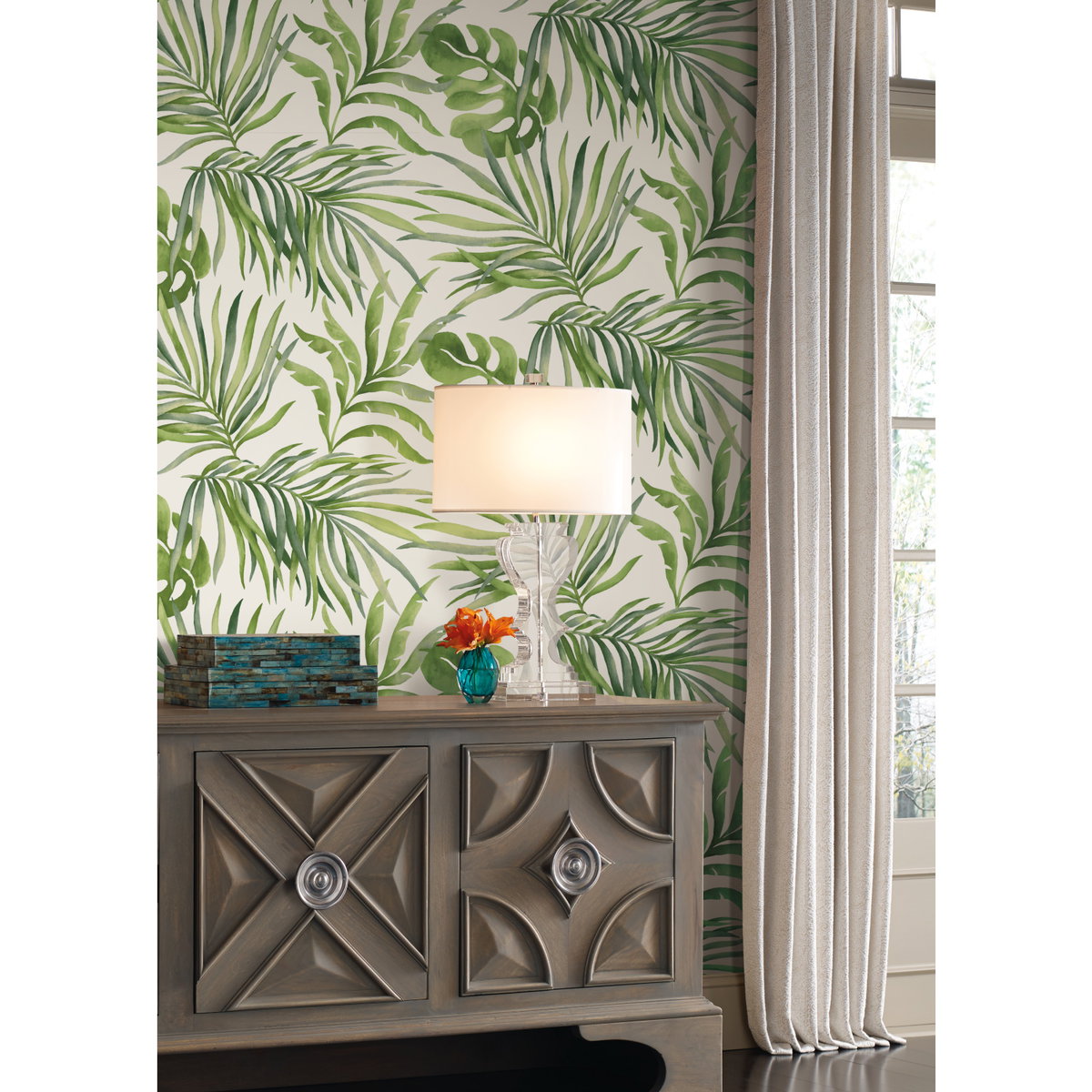 Paradise Palm Green Wallpaper, by York Wall, 27' length x 2'3" width x 0.02" depth View 2
