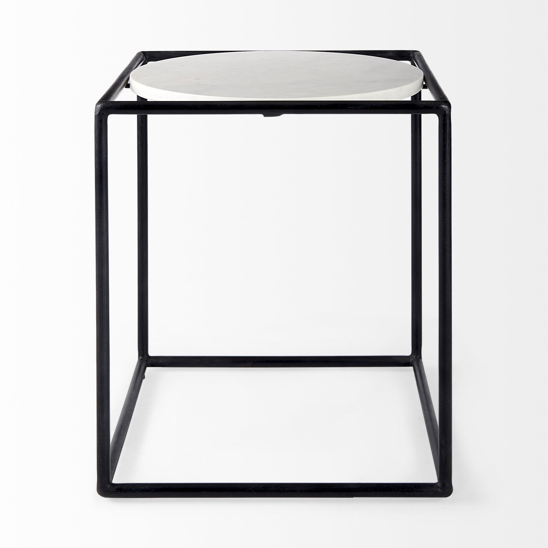 Austen 20L x 20W x 22H Round White Marble Top with Black Metal Frame Side Table, Side & End Table by Mercana, 20" length x 20" width x 22" height View 5