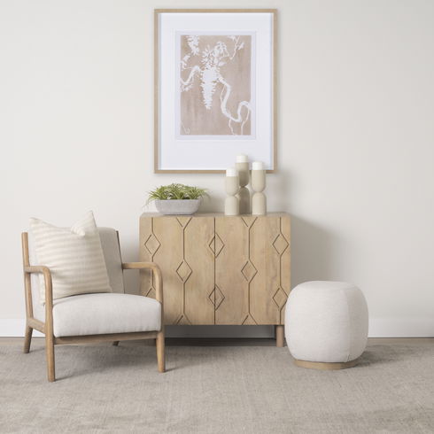Cashel Accent Chair with Medium Brown Wood and Beige Fabric