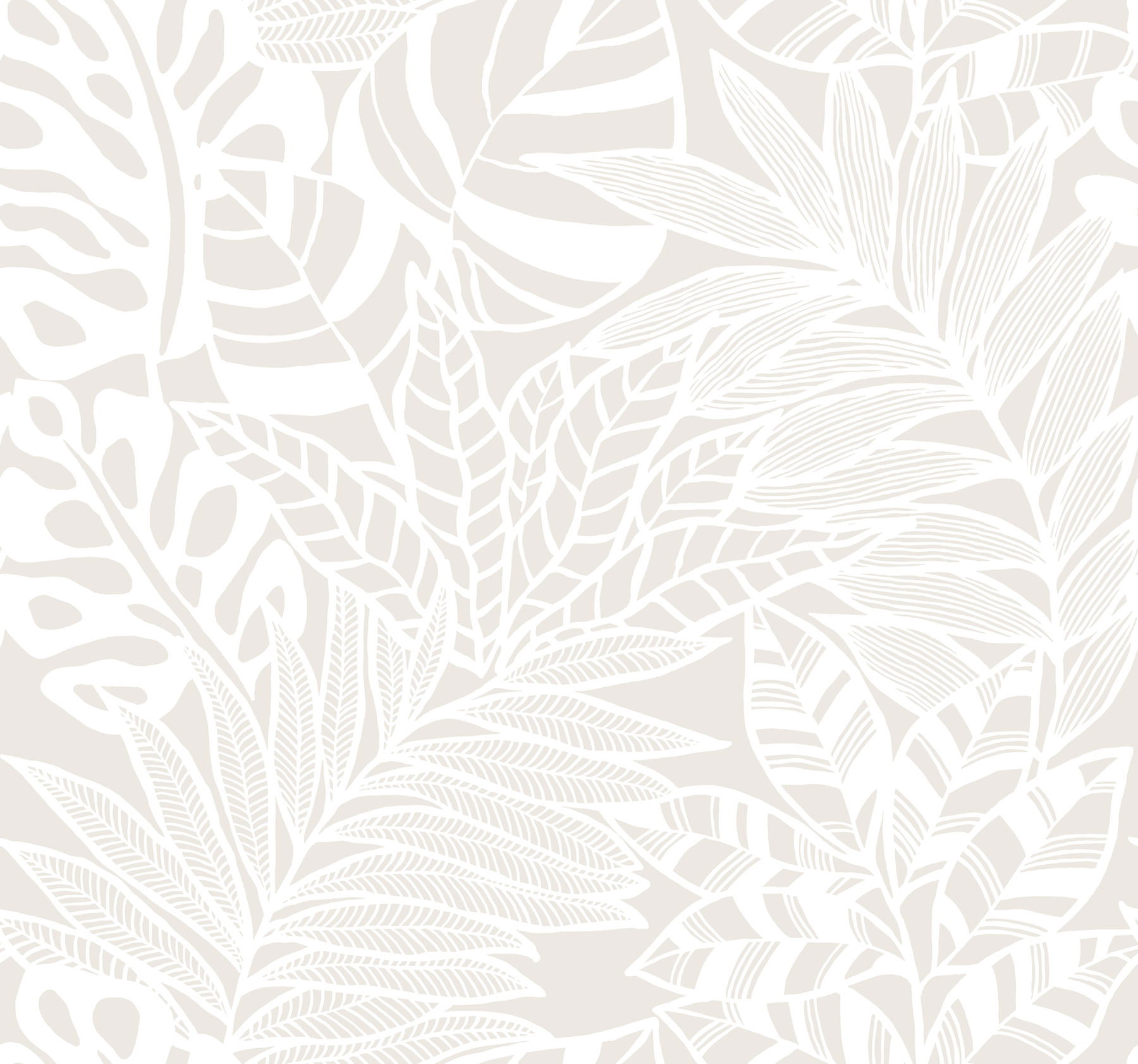 Jungle Leaves White Wallpaper large image 