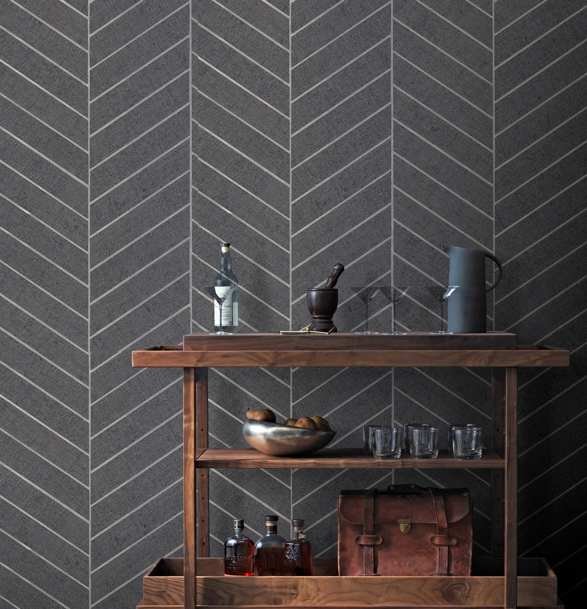 Atelier Herringbone Dark Grey Wallpaper, by York Wall, 24' length x 3' width x 0.02" depth View 3