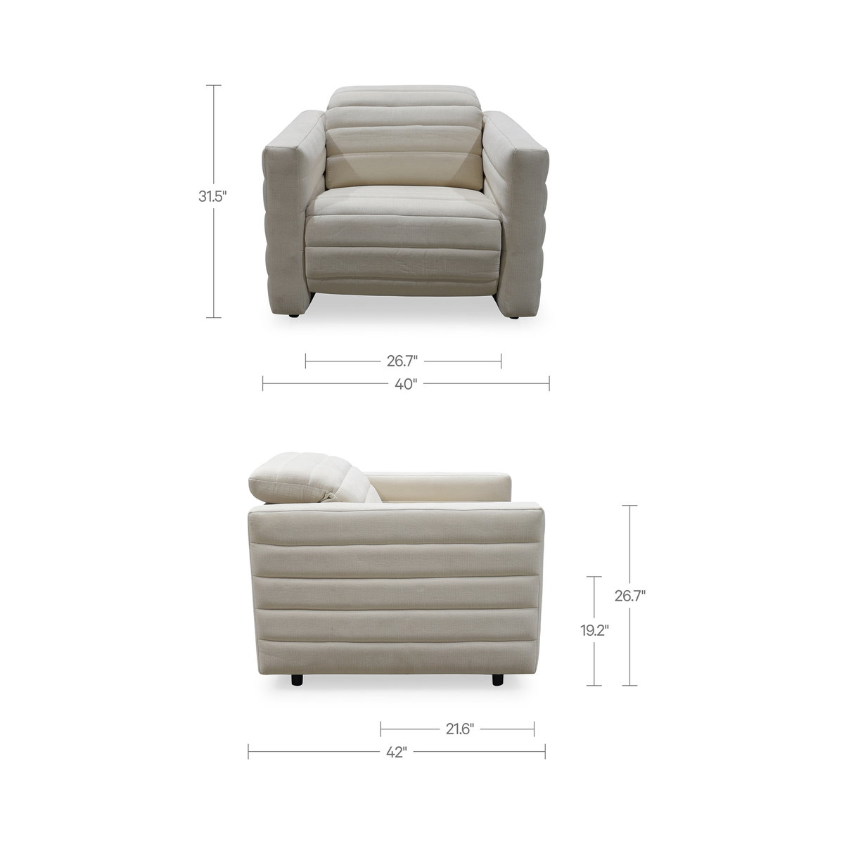 Juno Power Recliner Chair Off White, Accent Chair by Moe's Home, 40" width x 31.5" height x 42" depth View 9