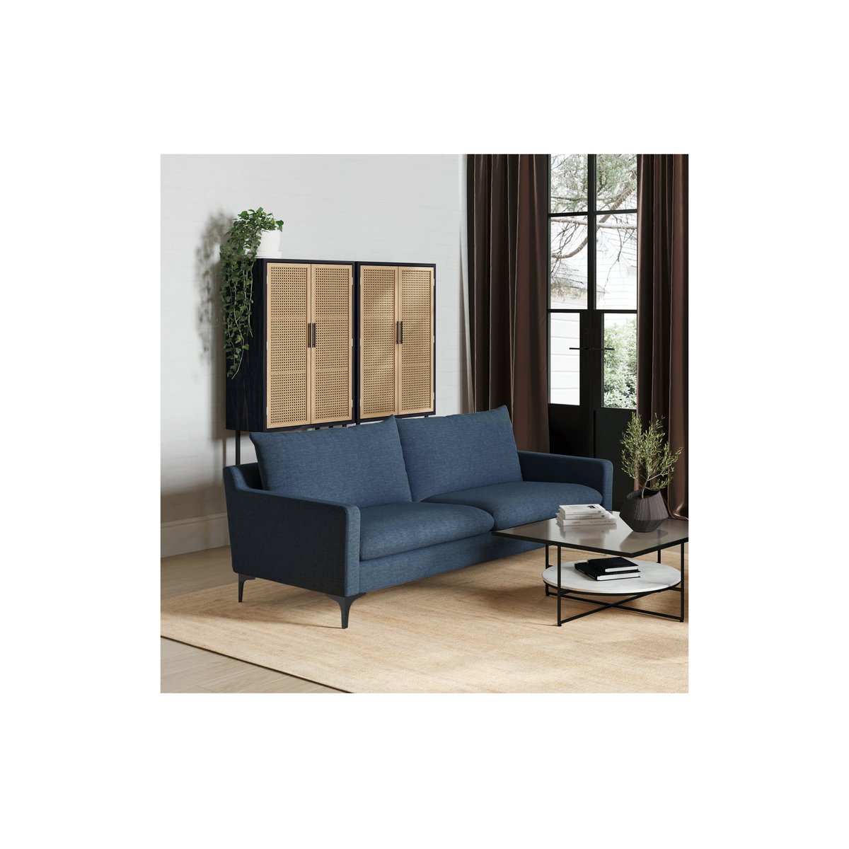 Paris Sofa Blue, Sofas & Sectional by Moe's Home, 80" width x 27" height x 35" depth View 7