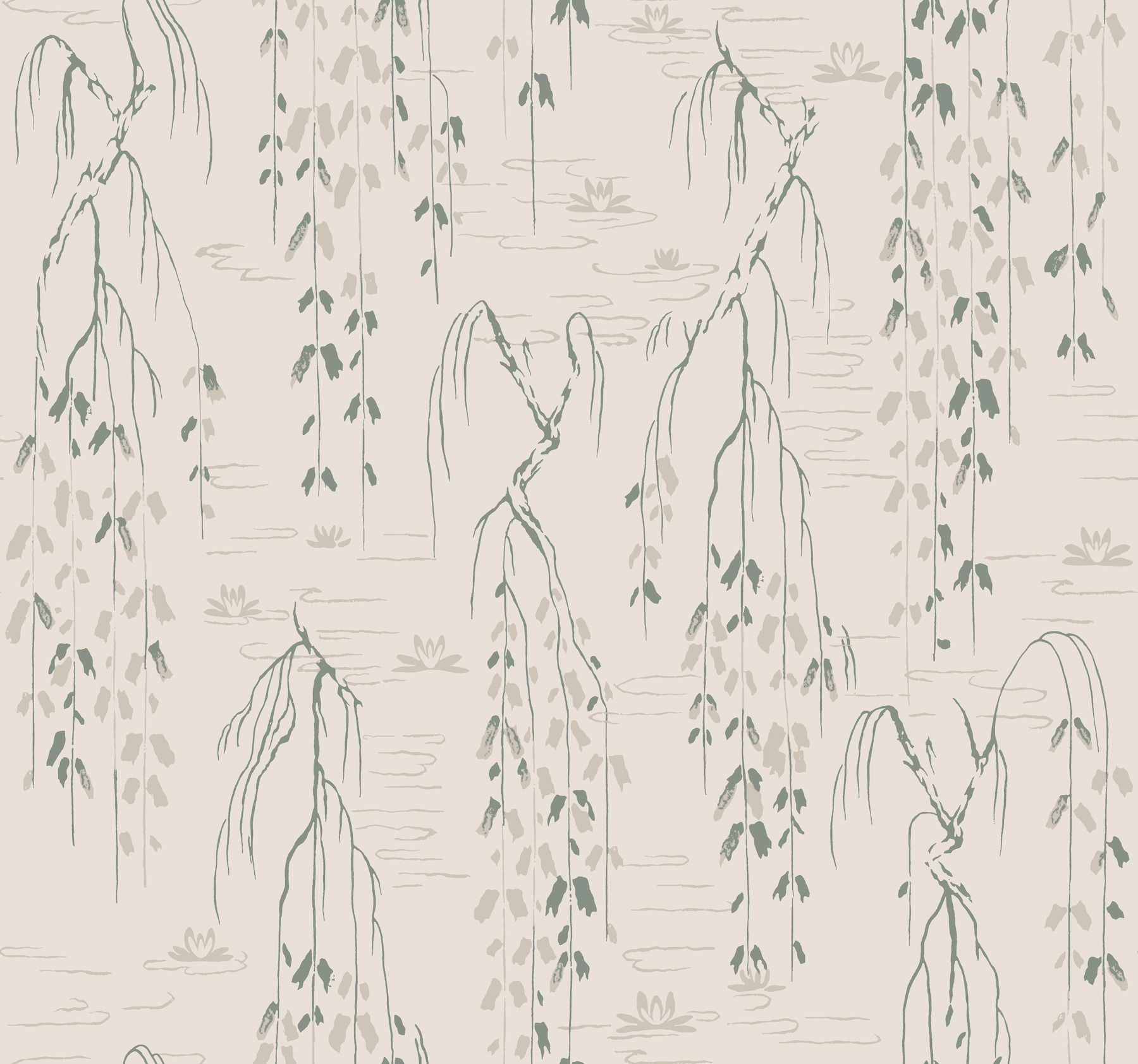 Willow Branches Green Wallpaper large image 