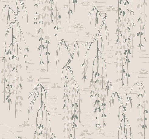 Willow Branches Green Wallpaper
