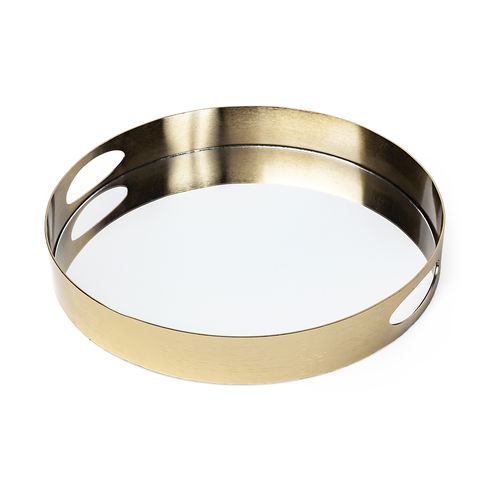 Serkis 15L x 15W Gold Metal Mirrored Base Round Tray