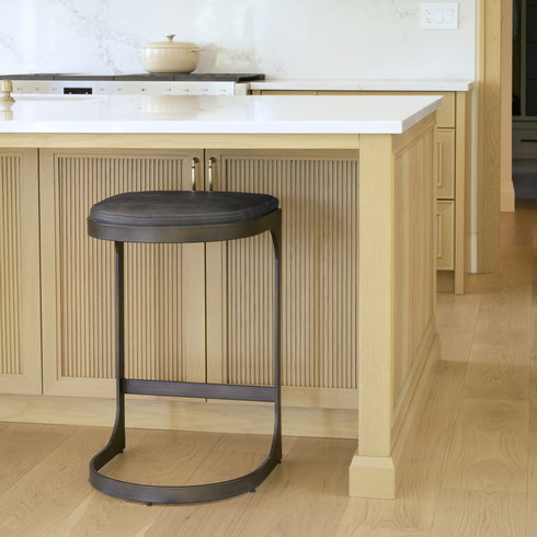 Tyson Backless 28in Seat Bar Stool | Black Leather with Black Metal