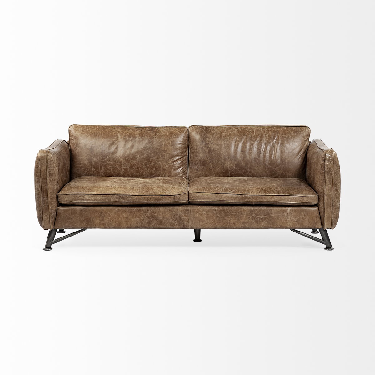 Cobain I 84' Brown Leather Two Seater Sofa, Sofas & Sectional by Mercana, 83.5" length x 34.5" width x 33.5" height View 4