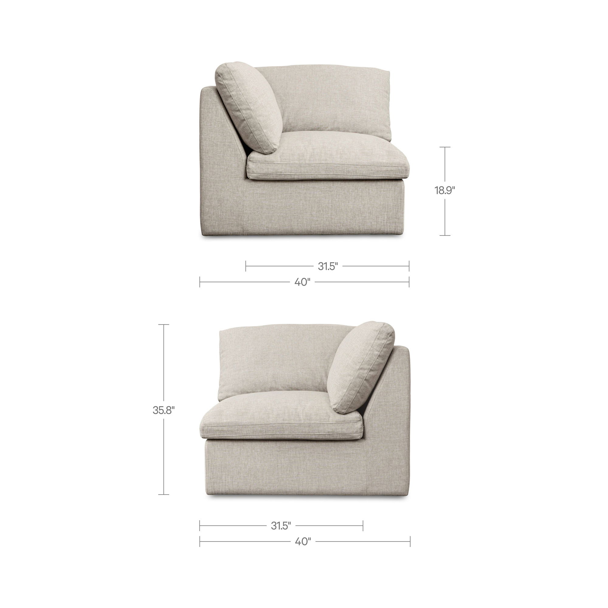 Miles Outdoor Corner Speckled Light Grey, Sectional Sofa by Moe's Home, 40" width x 35.8" height x 40" depth View 9