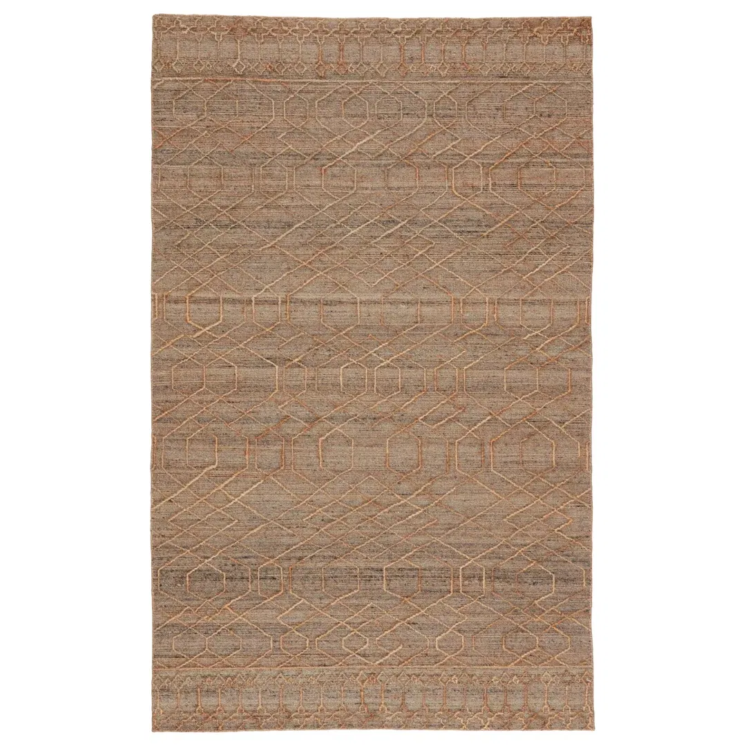 Cecille Geometric Handwoven Wool Beige/Gargoyle/Oatmeal Area Rug large image 
