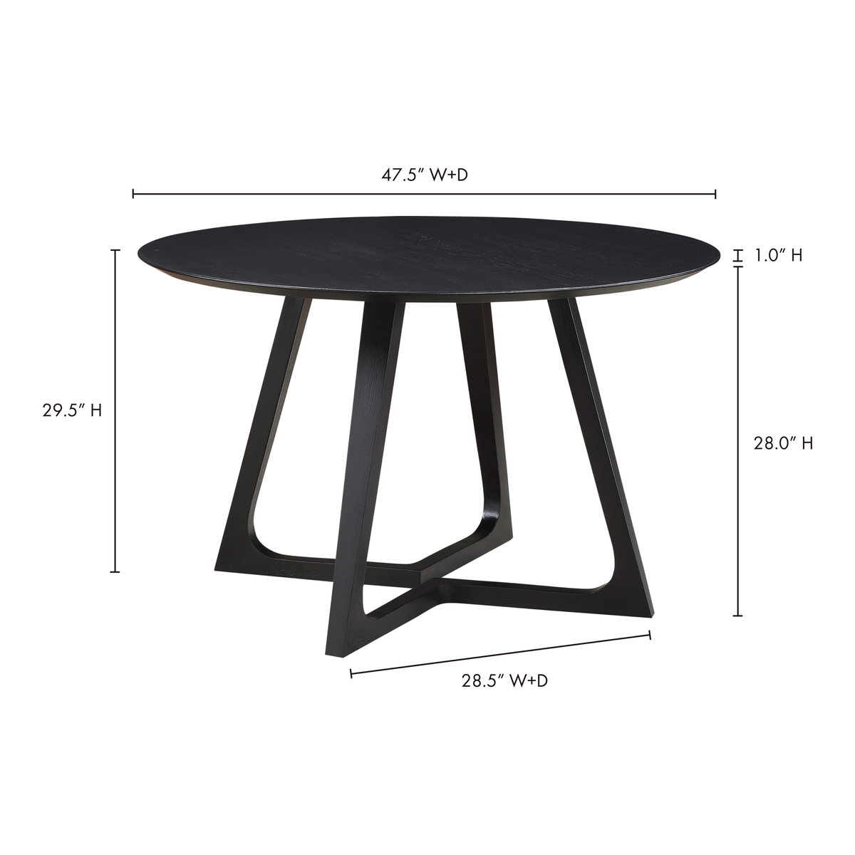 Godenza Round Dining Table Black, by Moe's Home, 47.5" width x 29.5" height x 47.5" depth View 9