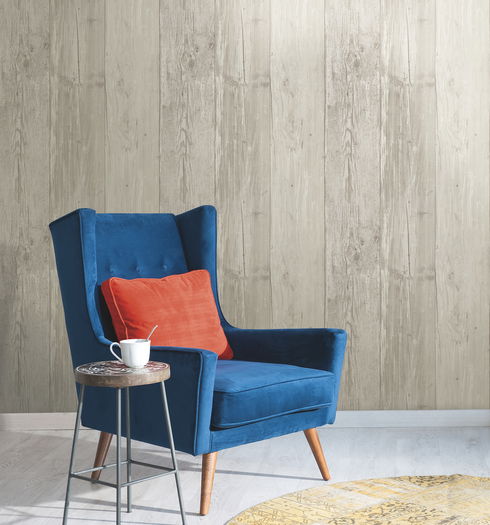 Wide Wooden Planks Grey & Black Wallpaper