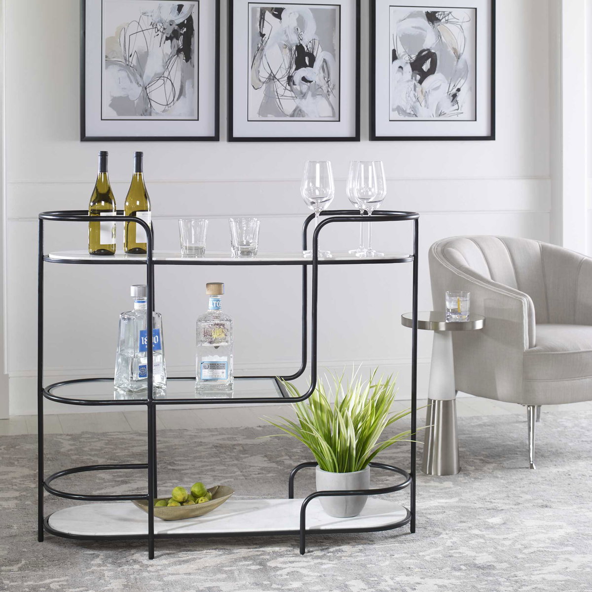 Trolley Bar Console, Console Table by Uttermost, 44" width x 38" height x 14" depth View 4