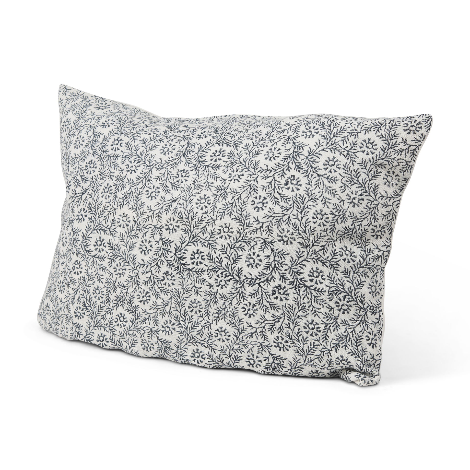 Jayne Cream with Indigo Print Linen Lumbar Decorative Pillow Cover large image 
