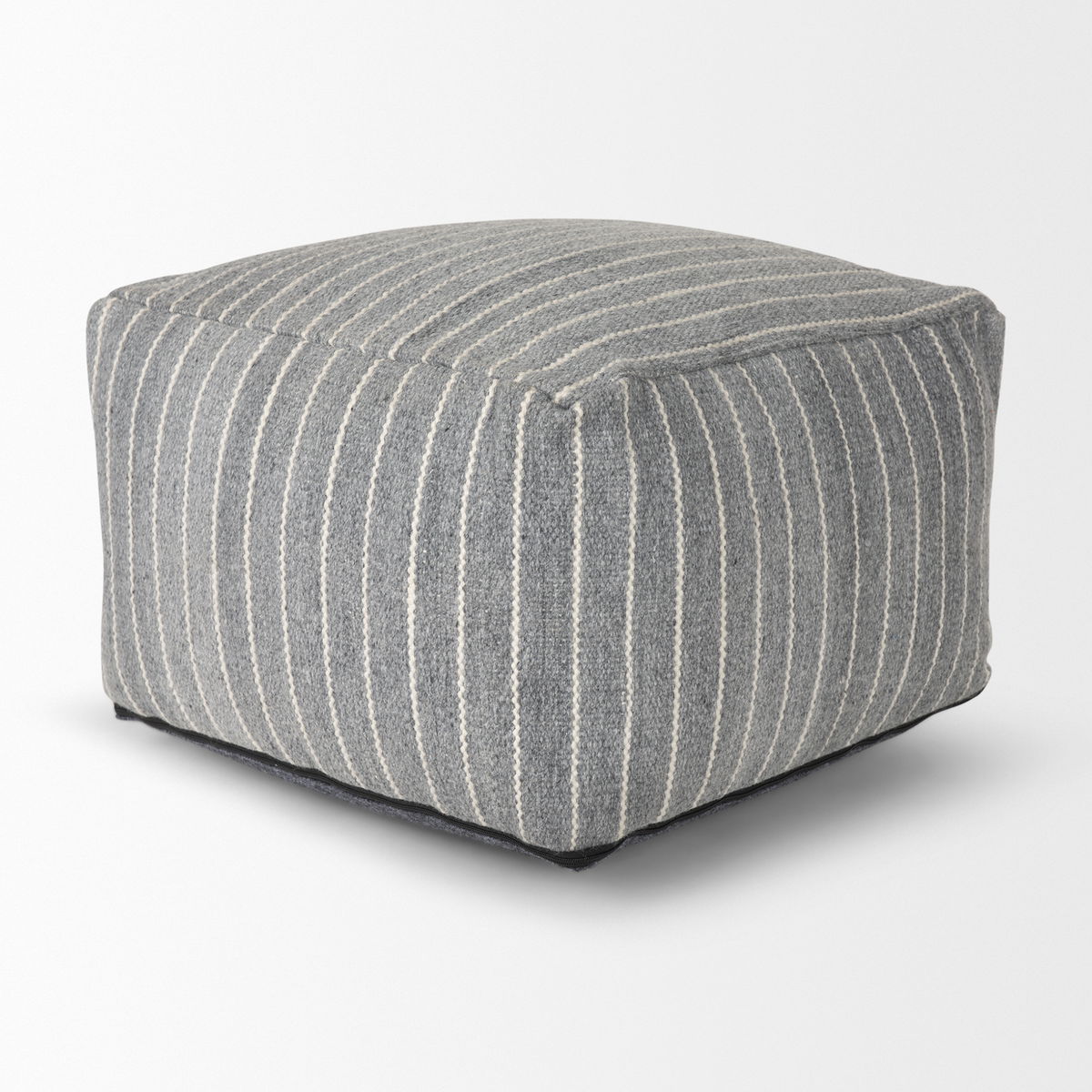 Kensie Large Blue Striped Pouf, Ottoman by Mercana, 14" length x 22" width x 22" height View 6