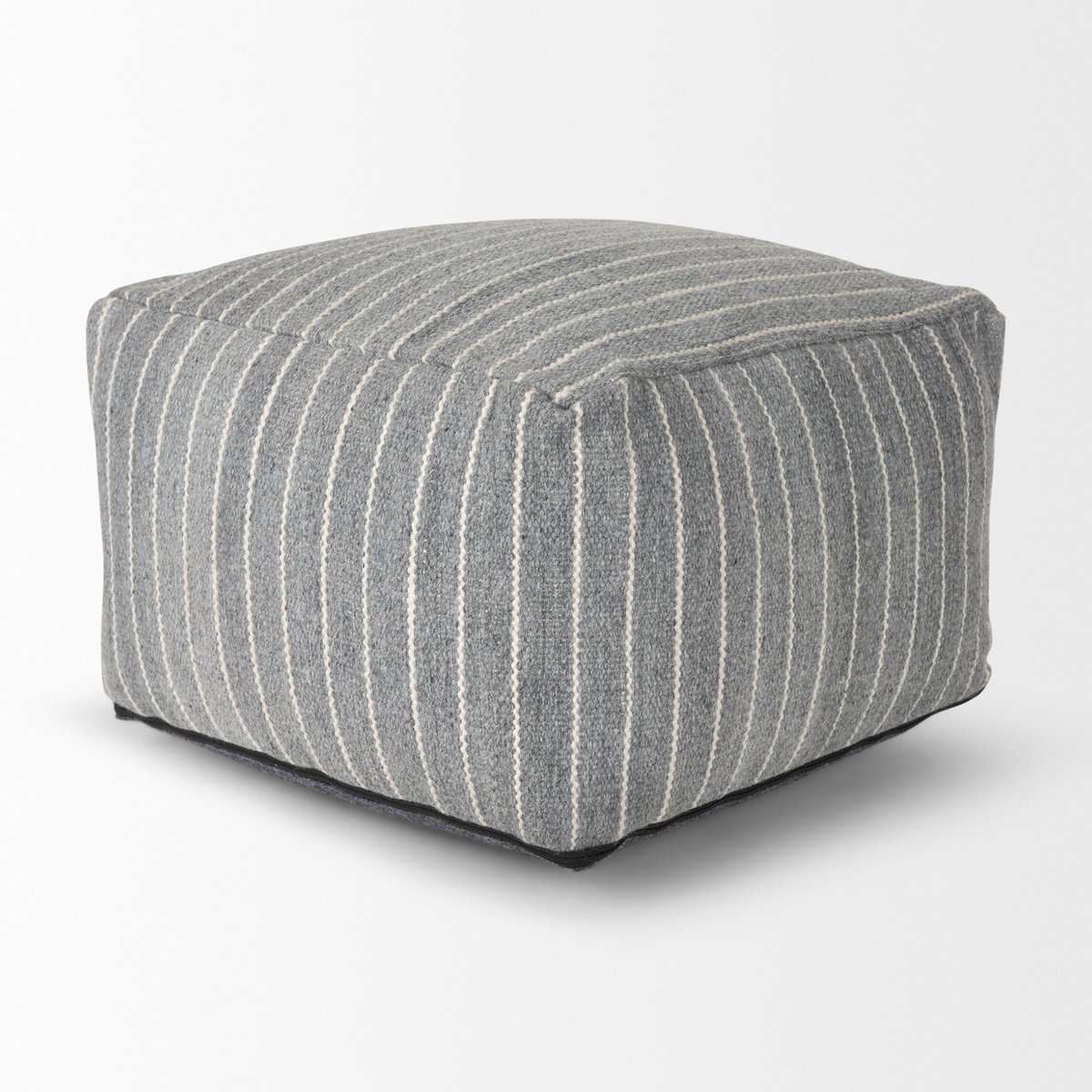 Kensie Large Blue Striped Pouf, Ottoman by Mercana, 14" length x 22" width x 22" height View 6