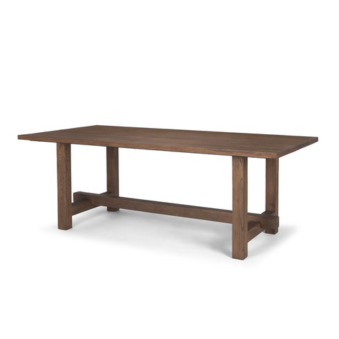 Suke 84"L x 42"W Rectangular Trestle Dining Table | Med Brown Wood | Seats 8